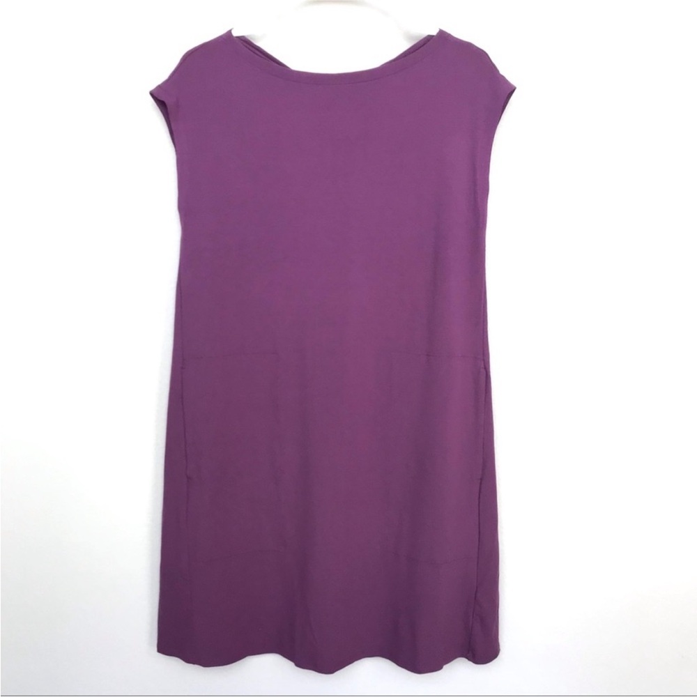 Eileen Fisher Curan Bateau Neck Jersey Knit Twist Dress Pockets Purple XS NWT